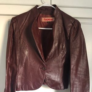 Vintage mahogany leather crop jacket
